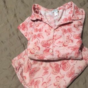 Garnet Hill Pink butterfly fleece pajama set.